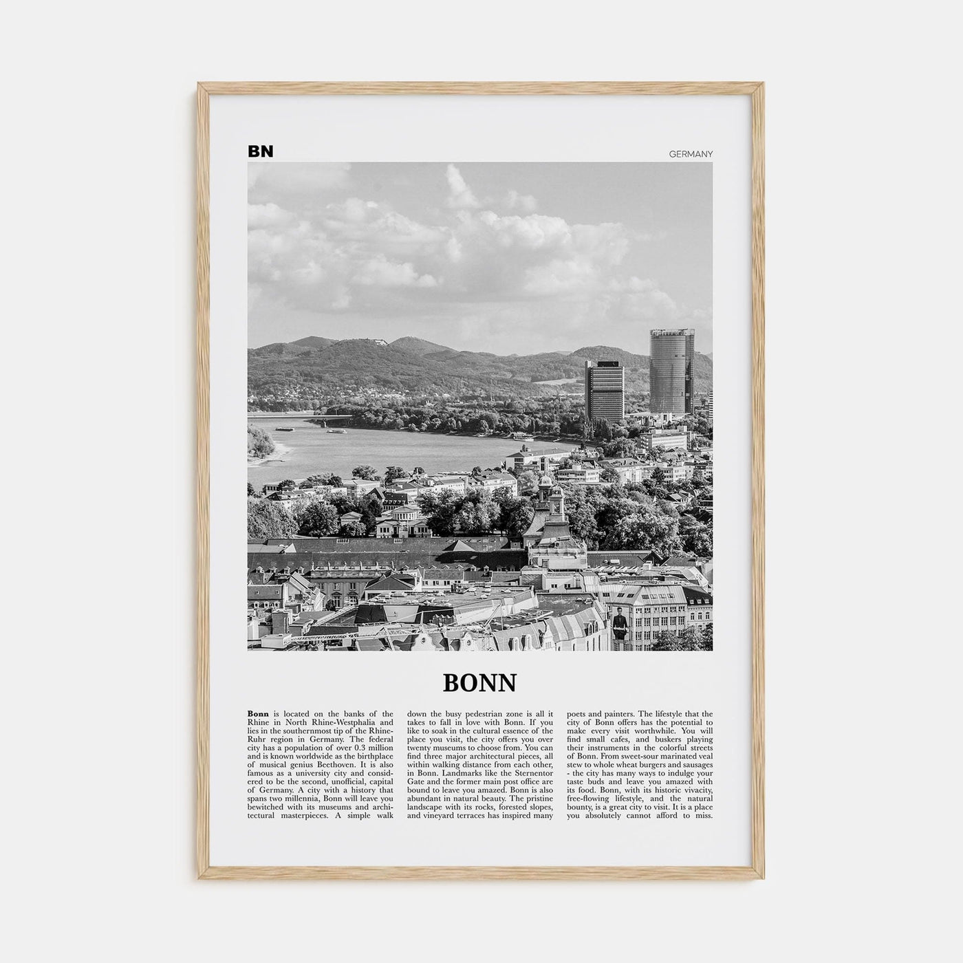 Bonn Poster Natural Wood / 8x12 in Nbourhood Travel B&W Poster