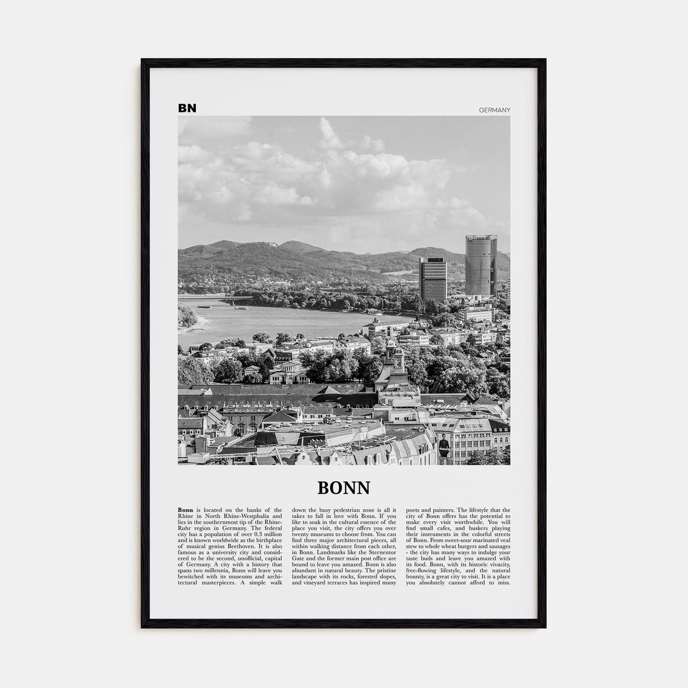 Bonn Poster Black Wood / 8x12 in Nbourhood Travel B&W Poster