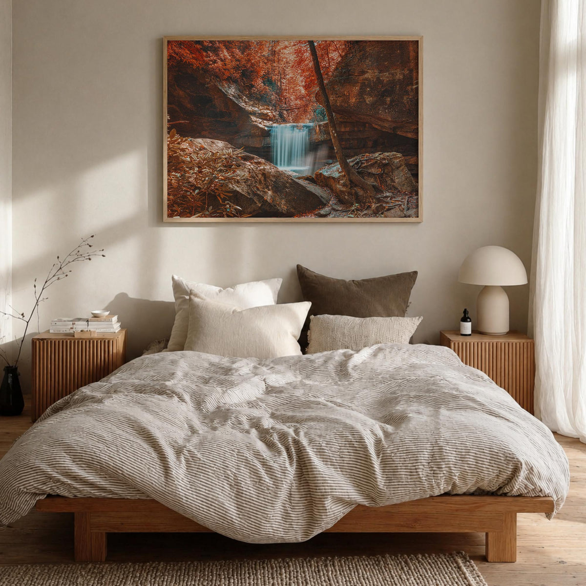 Boone colorful photo poster of North Carolina, USA – horizontal wall art in natural wood frame, hanging on wall