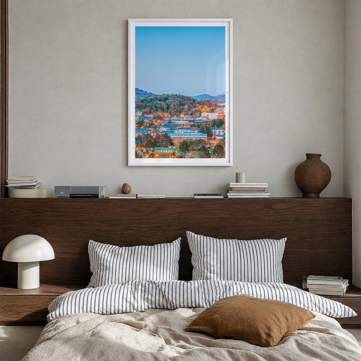 Boone no. 1 colorful photo poster of North Carolina, USA – vertical wall art in white wood frame with white border, hanging o