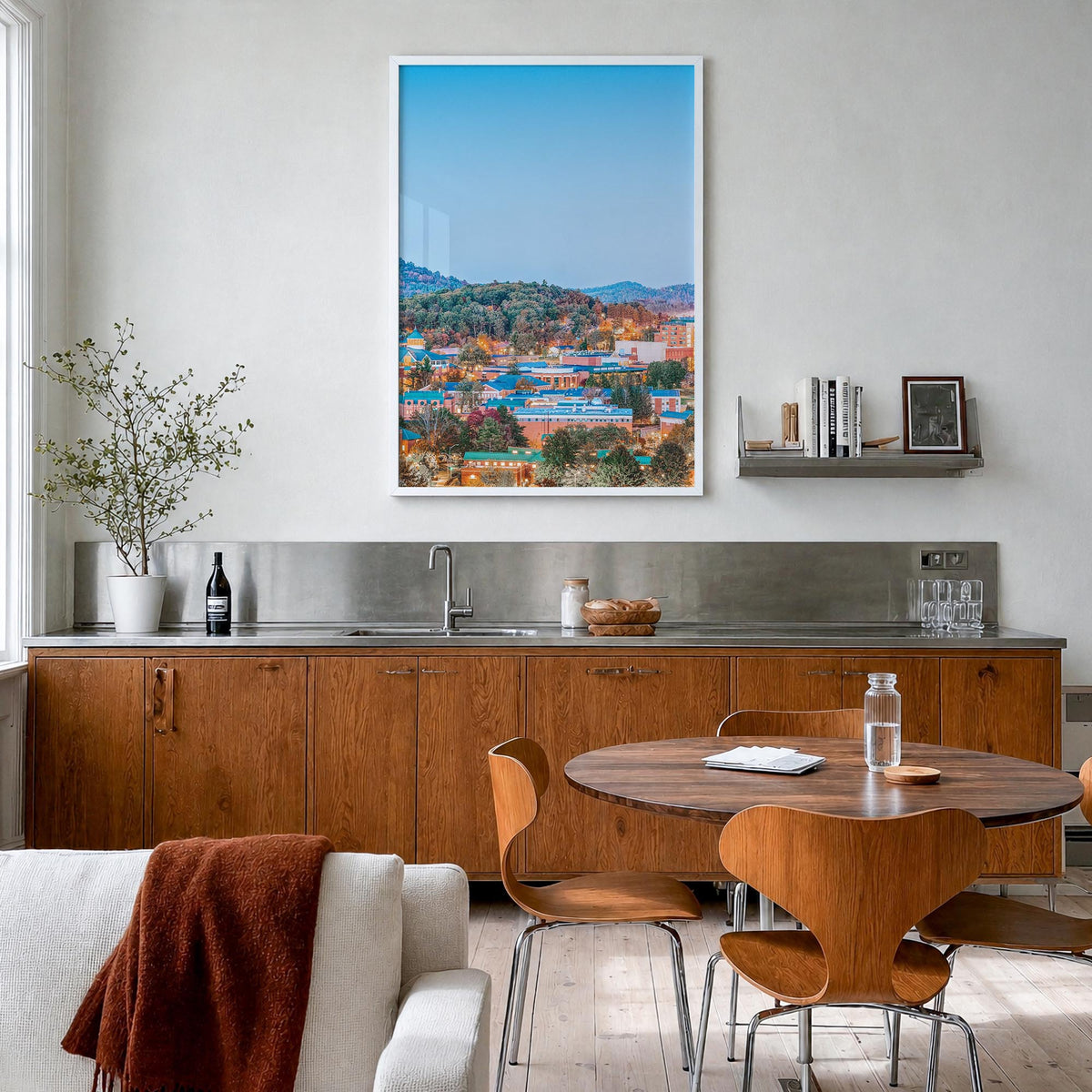 Boone no. 1 colorful photo poster of North Carolina, USA – vertical wall art in white wood frame, hanging on wall