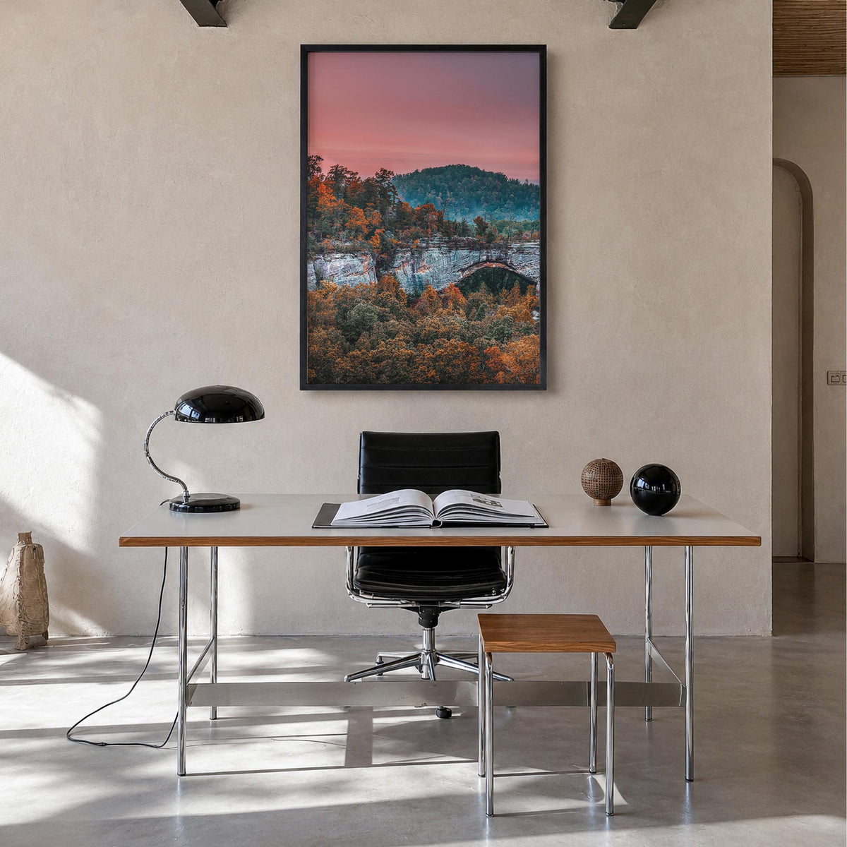 Boone no. 3 colorful photo poster of North Carolina, USA – vertical wall art in black wood frame, hanging on wall