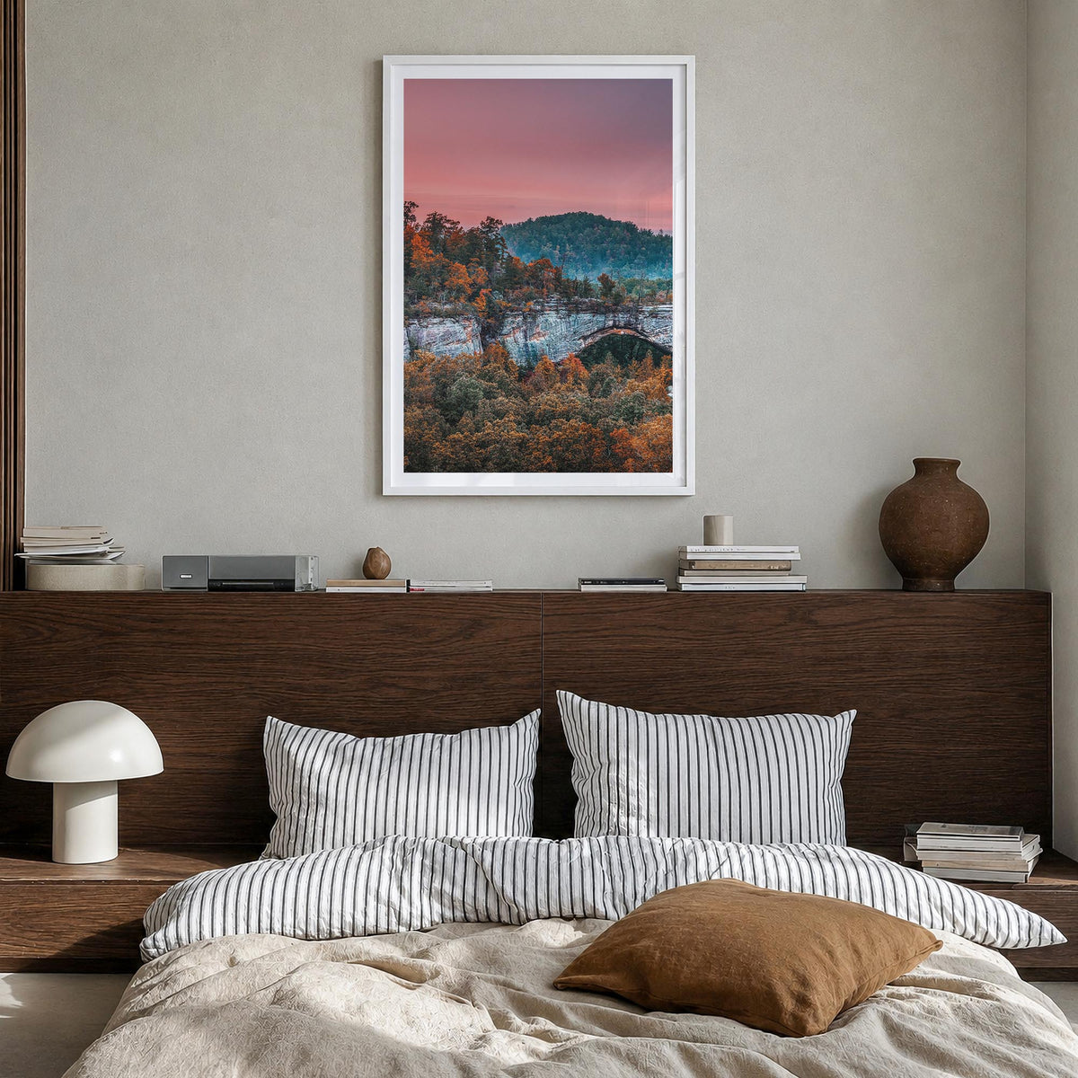 Boone no. 3 colorful photo poster of North Carolina, USA – vertical wall art in white wood frame with white border, hanging o