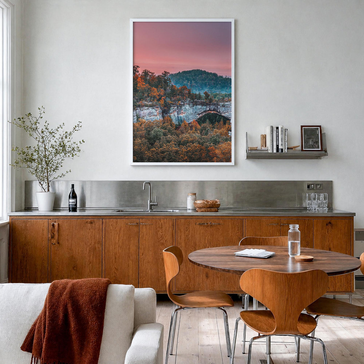 Boone no. 3 colorful photo poster of North Carolina, USA – vertical wall art in white wood frame, hanging on wall