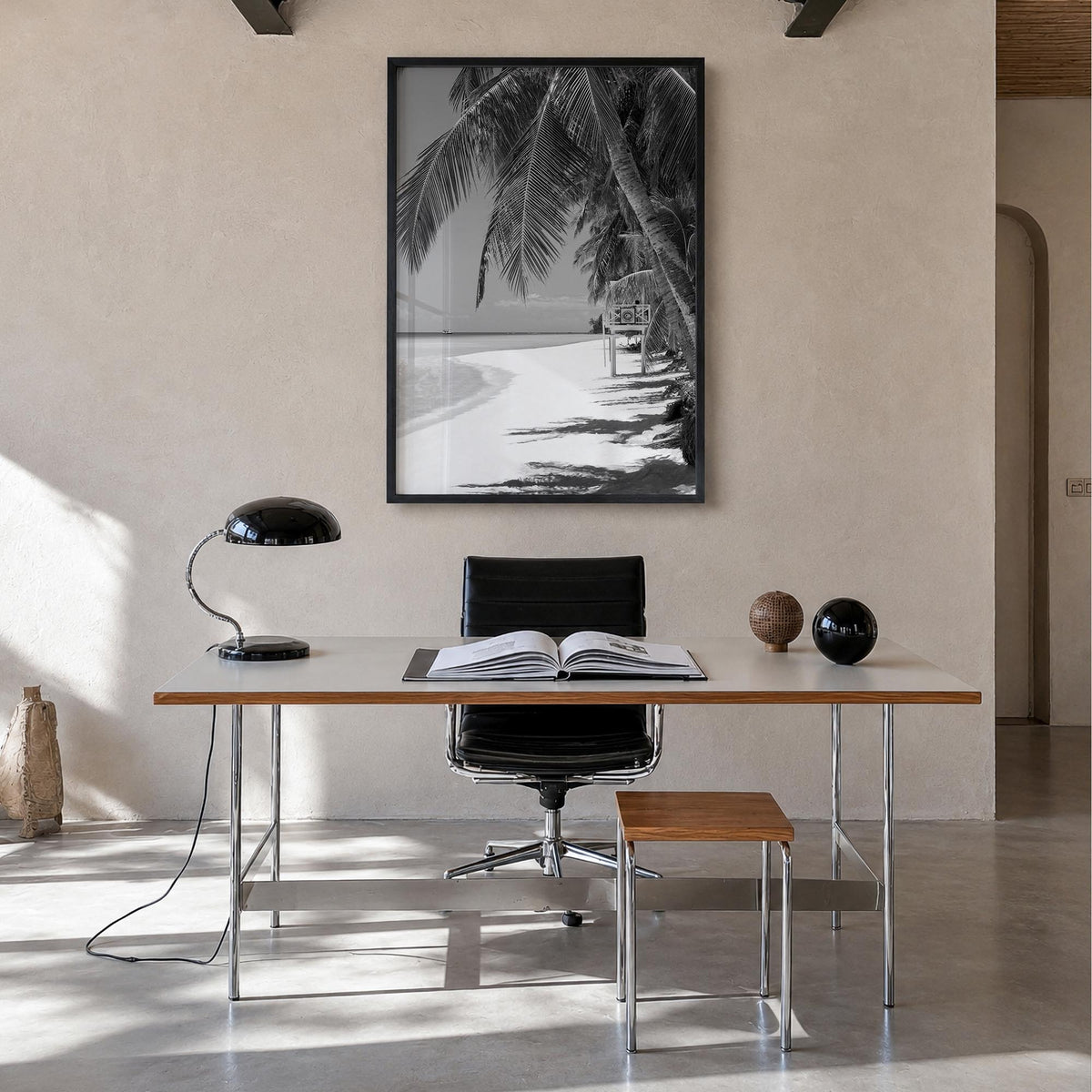 Boracay black & white photo poster of Philippines – vertical wall art in black wood frame, hanging on wall