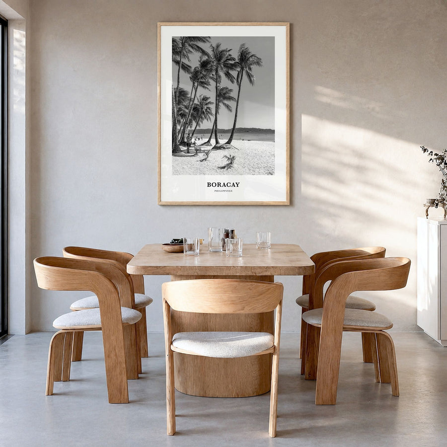 Boracay Classic Poster in a natural wood frame, hanging in a dining room