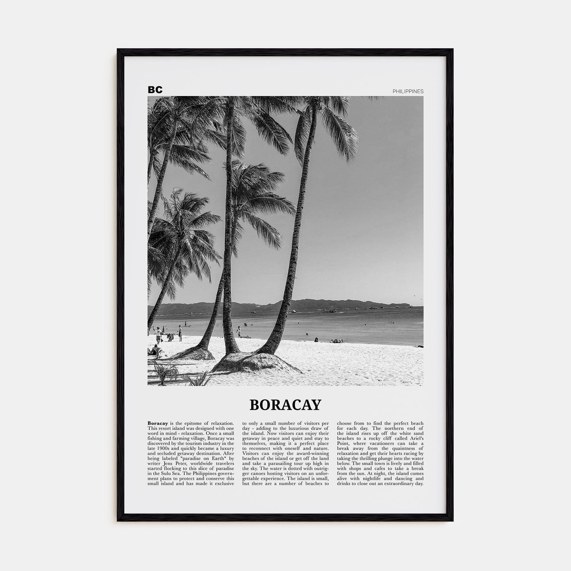 Boracay Poster Black Wood / 8x12 in Nbourhood Travel B&W Poster