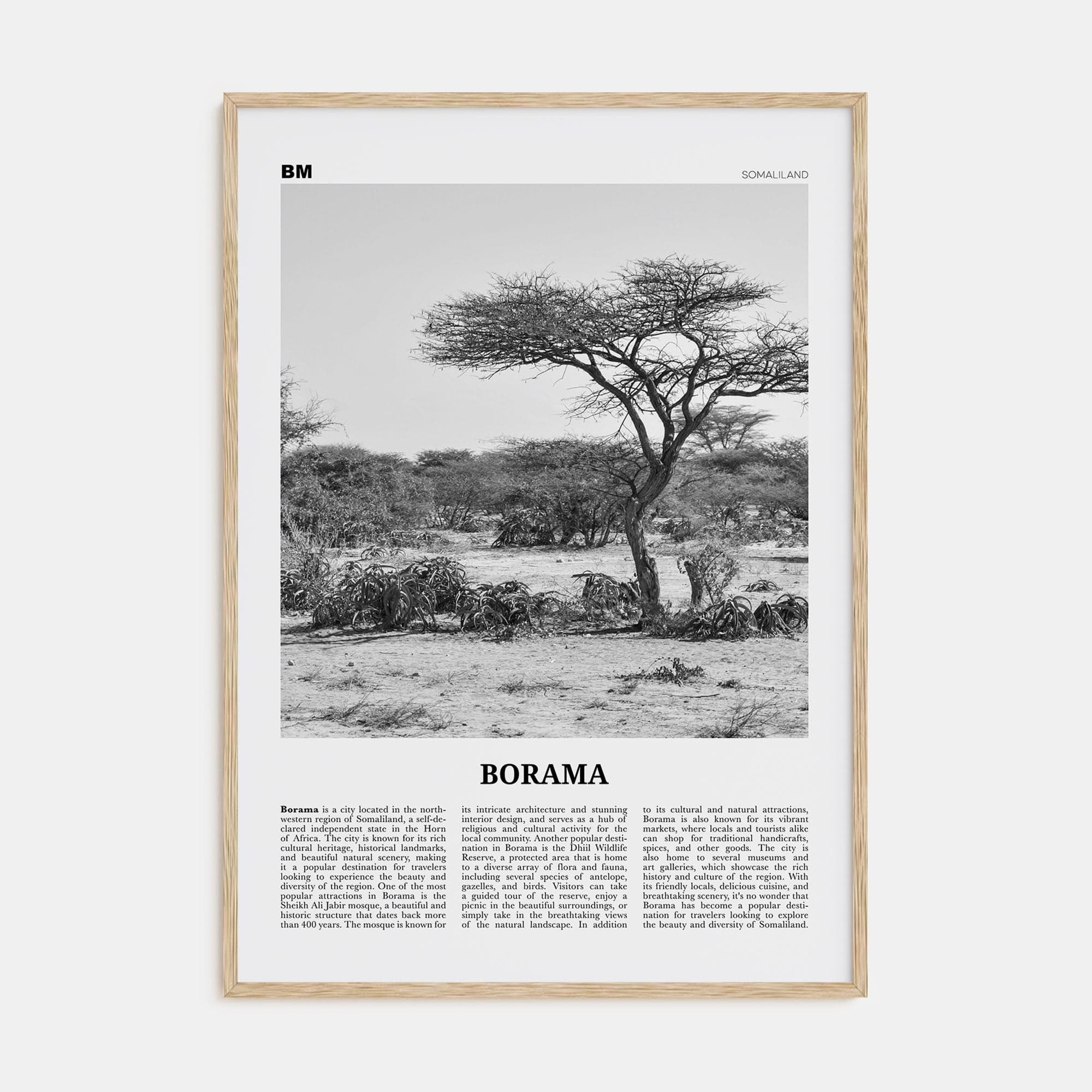 Borama Poster Natural Wood / 8x12 in Nbourhood Travel B&W Poster