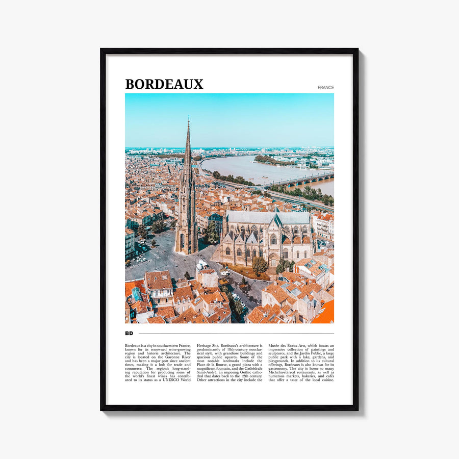 Bordeaux colorful travel poster of France – vertical wall art, unframed print shown in interior mockup