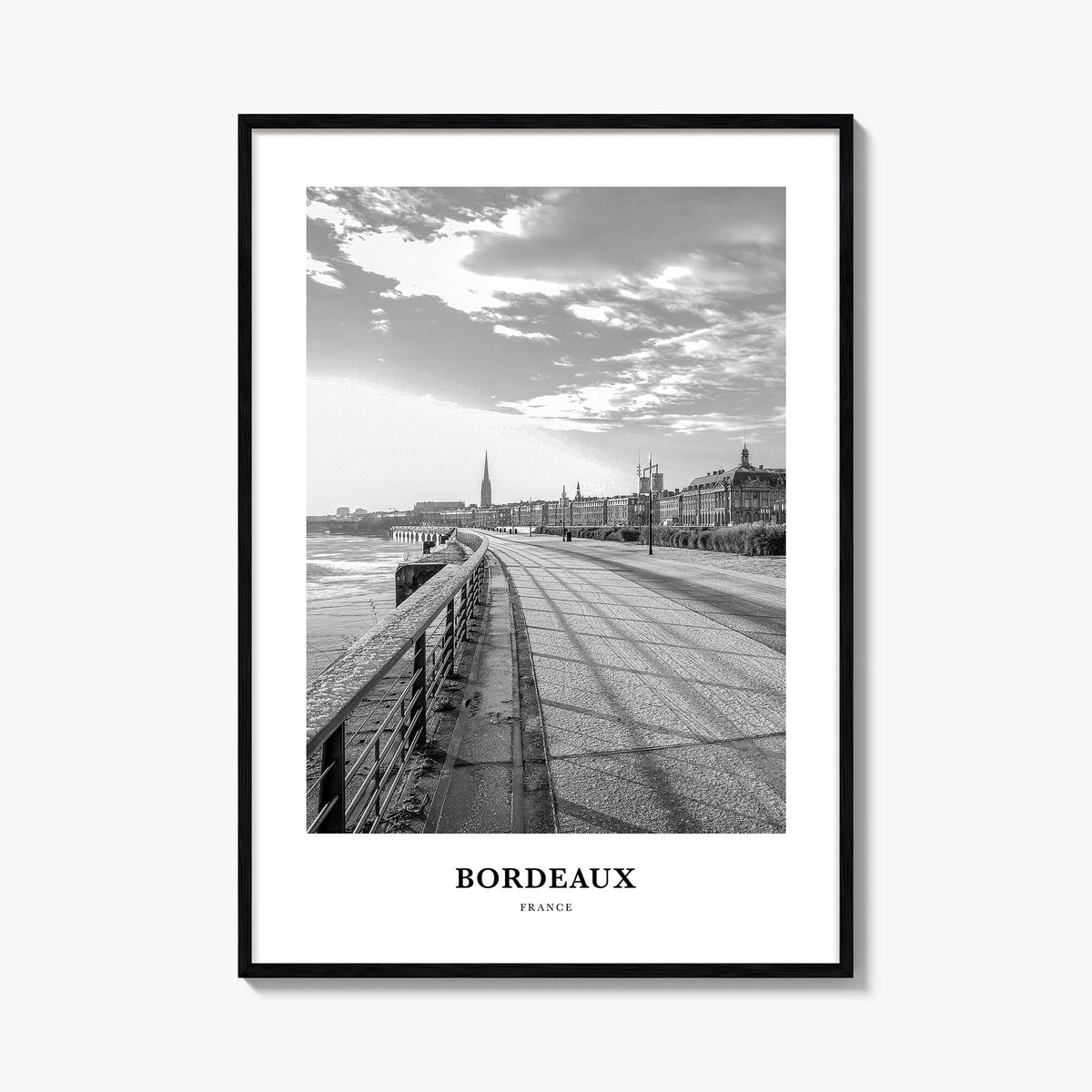 Bordeaux no. 1 black & white classic poster of France – vertical wall art, unframed print shown in interior mockup