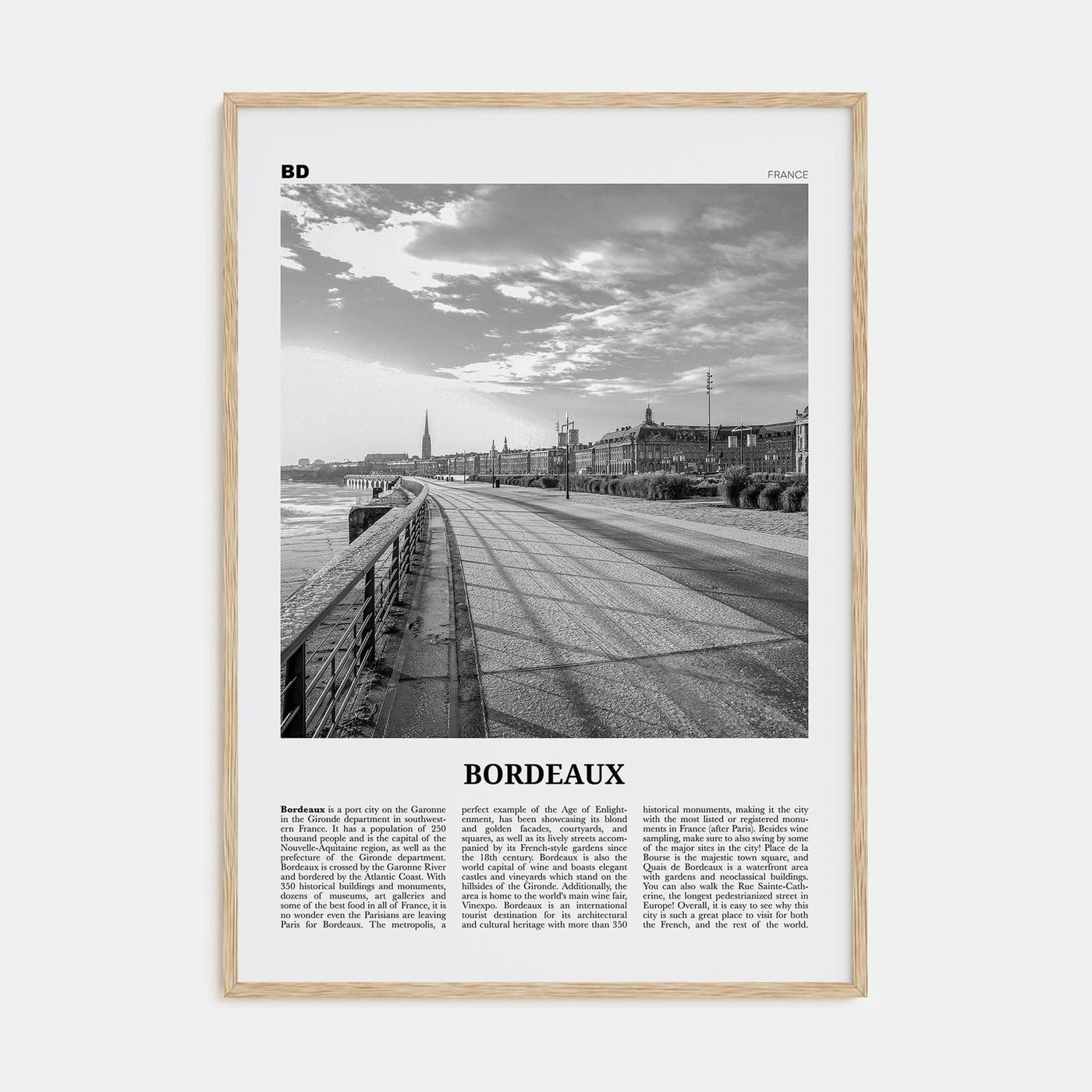 Bordeaux No 2 Poster Natural Wood / 8x12 in Nbourhood Travel B&W Poster