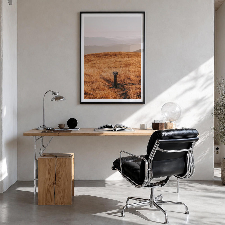 Borel Hill colorful photo poster of California, USA – vertical wall art in black wood frame with white border, hanging on wal