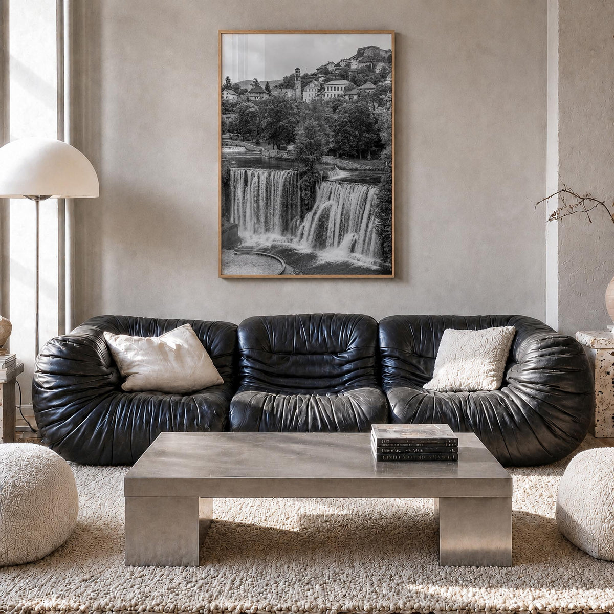 Bosnia and Herzegovina black & white photo poster of Europe – vertical wall art in natural wood frame, hanging on wall