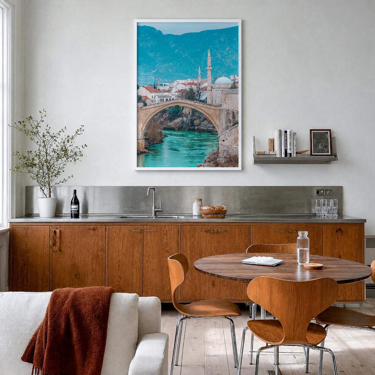 Bosnia and Herzegovina colorful photo poster of Europe – vertical wall art in white wood frame, hanging on wall