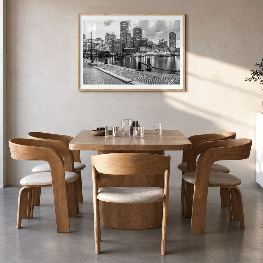 Boston Photo No 2 Poster in a natural wood frame, hanging in a dining room, white border