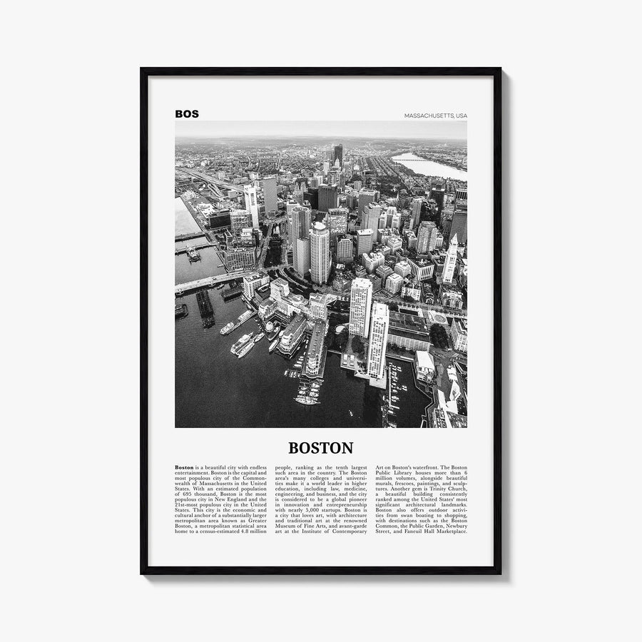Boston no. 1 black & white newspaper poster of Massachusetts, USA – vertical wall art, unframed print shown in interior mocku