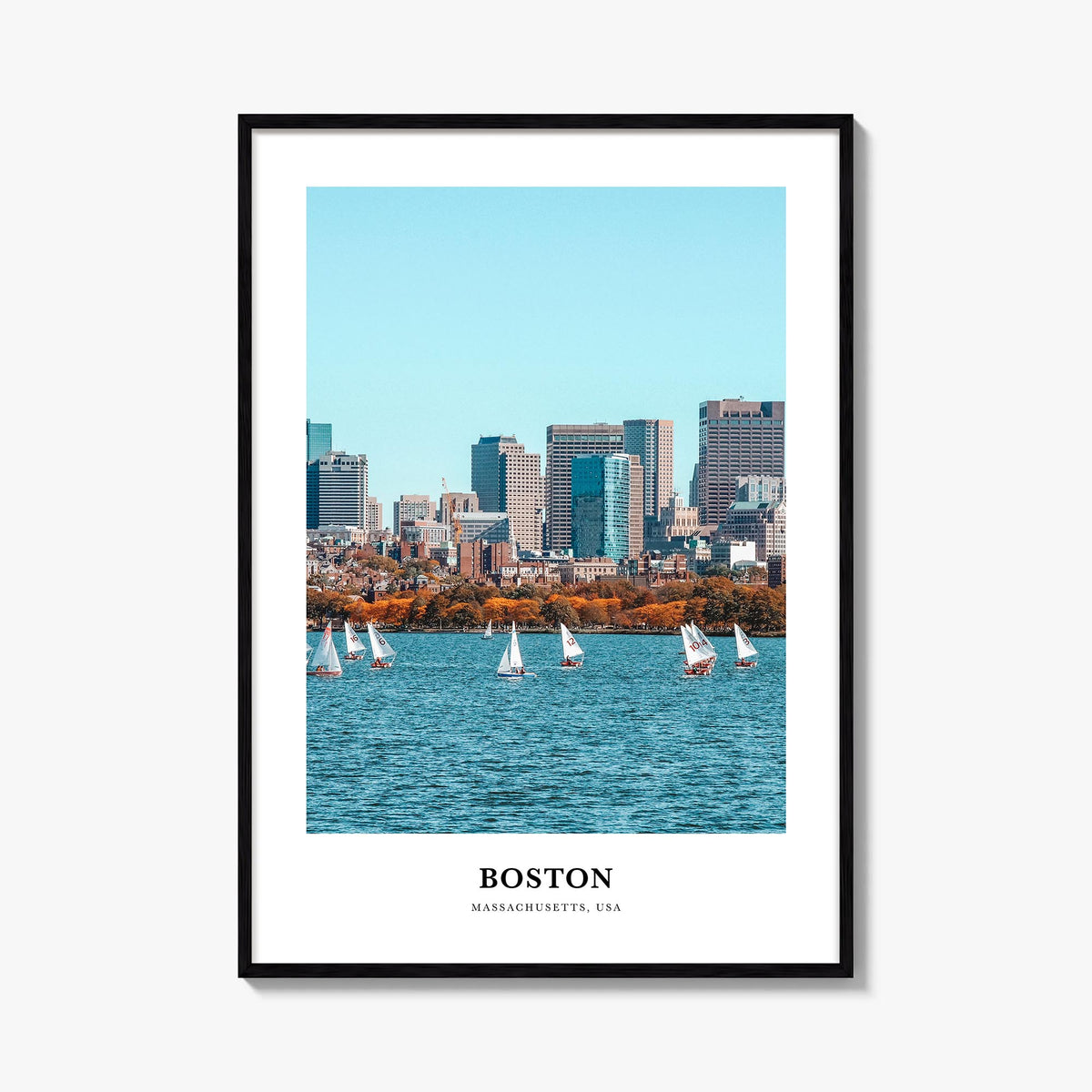 Boston no. 1 colorful classic poster of Massachusetts, USA – vertical wall art, unframed print shown in interior mockup