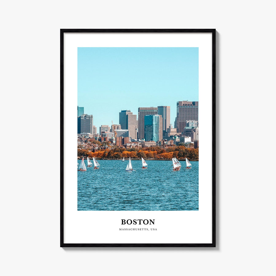 Boston no. 1 colorful classic poster of Massachusetts, USA – vertical wall art, unframed print shown in interior mockup