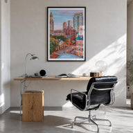 Boston no. 1 colorful photo poster of Massachusetts, USA – vertical wall art in black wood frame with white border, hanging o
