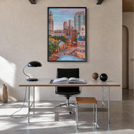 Boston no. 1 colorful photo poster of Massachusetts, USA – vertical wall art in black wood frame, hanging on wall