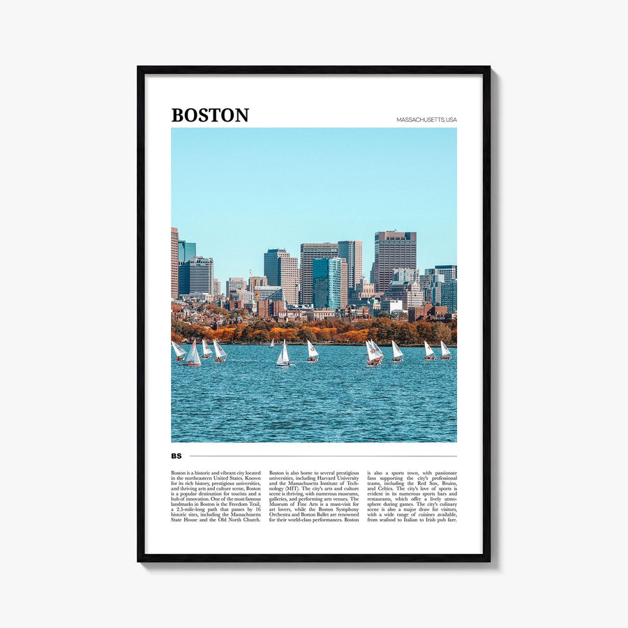 Boston no. 1 colorful travel poster of Massachusetts, USA – vertical wall art, unframed print shown in interior mockup