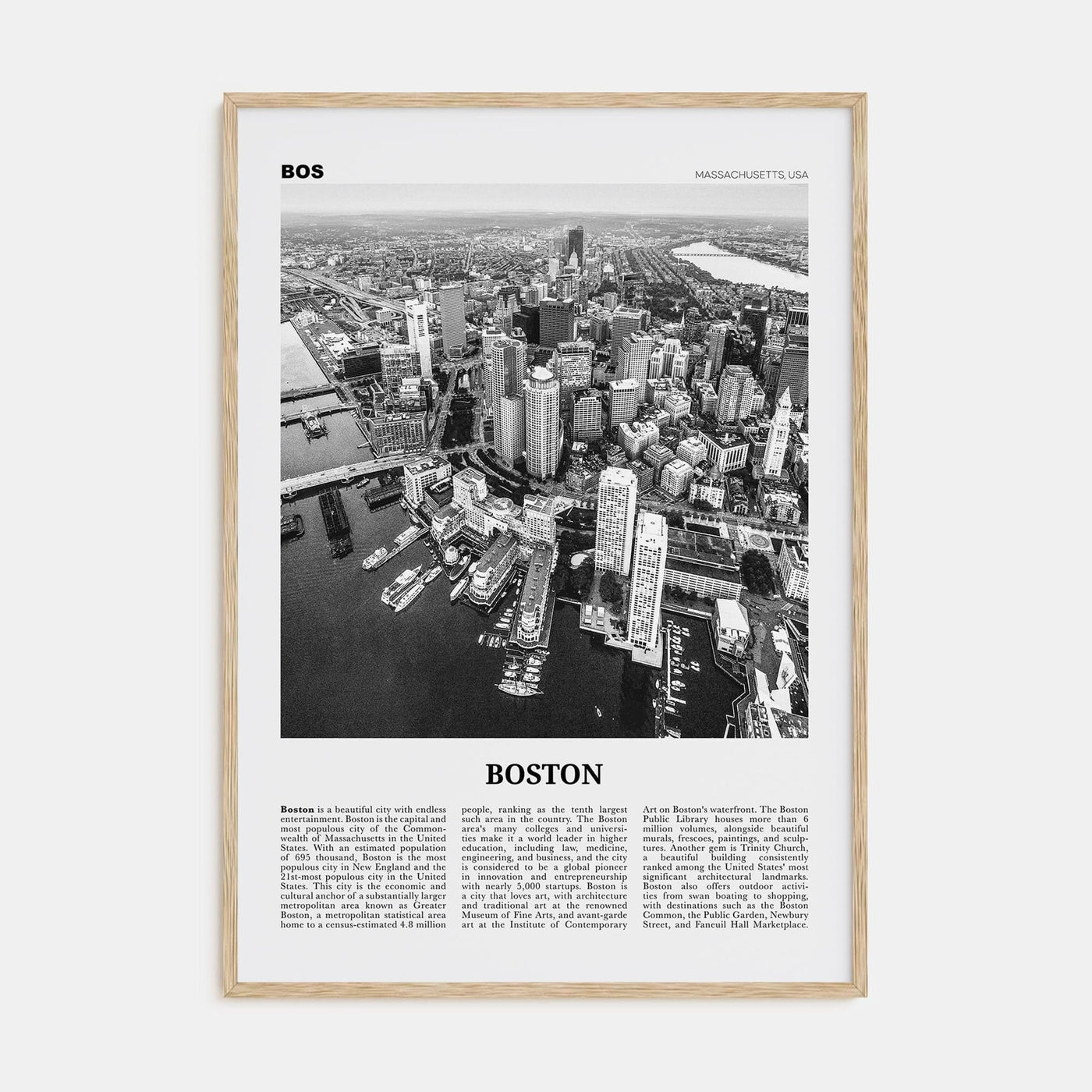 Boston No 1 Poster Natural Wood / 8x12 in Nbourhood Travel B&W Poster