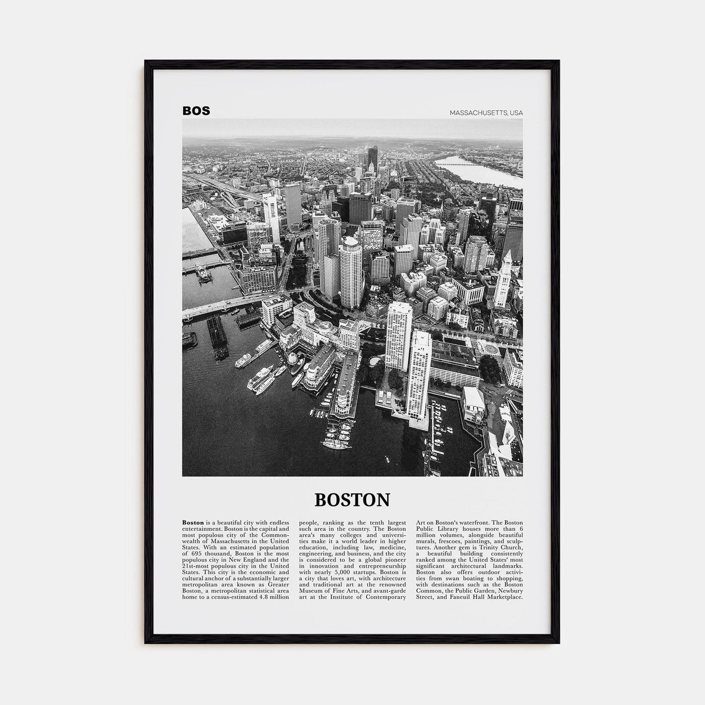 Boston No 1 Poster Black Wood / 8x12 in Nbourhood Travel B&W Poster