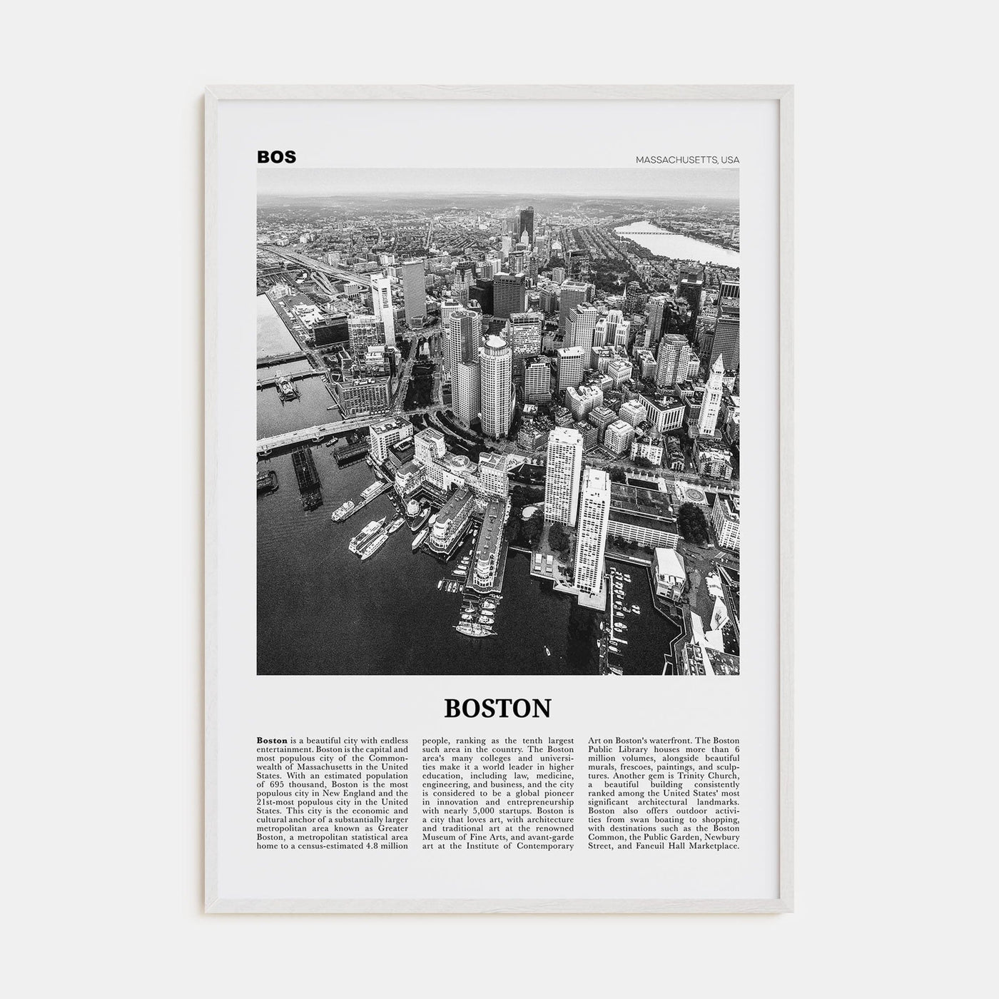 Boston No 1 Poster White Wood / 8x12 in Nbourhood Travel B&W Poster