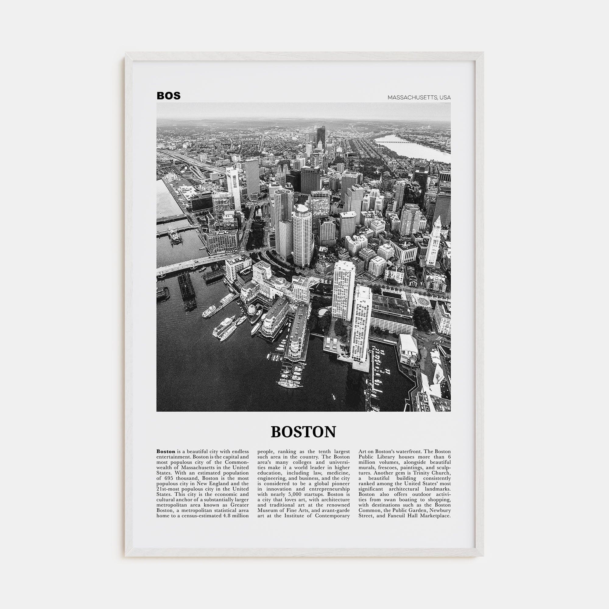 Boston No 1 Poster White Wood / 8x12 in Nbourhood Travel B&W Poster