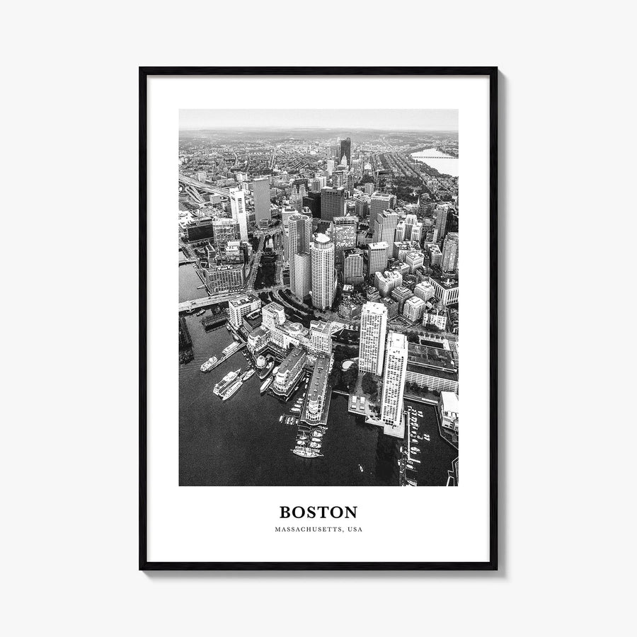 Boston no. 2 black & white classic poster of Massachusetts, USA – vertical wall art, unframed print shown in interior mockup