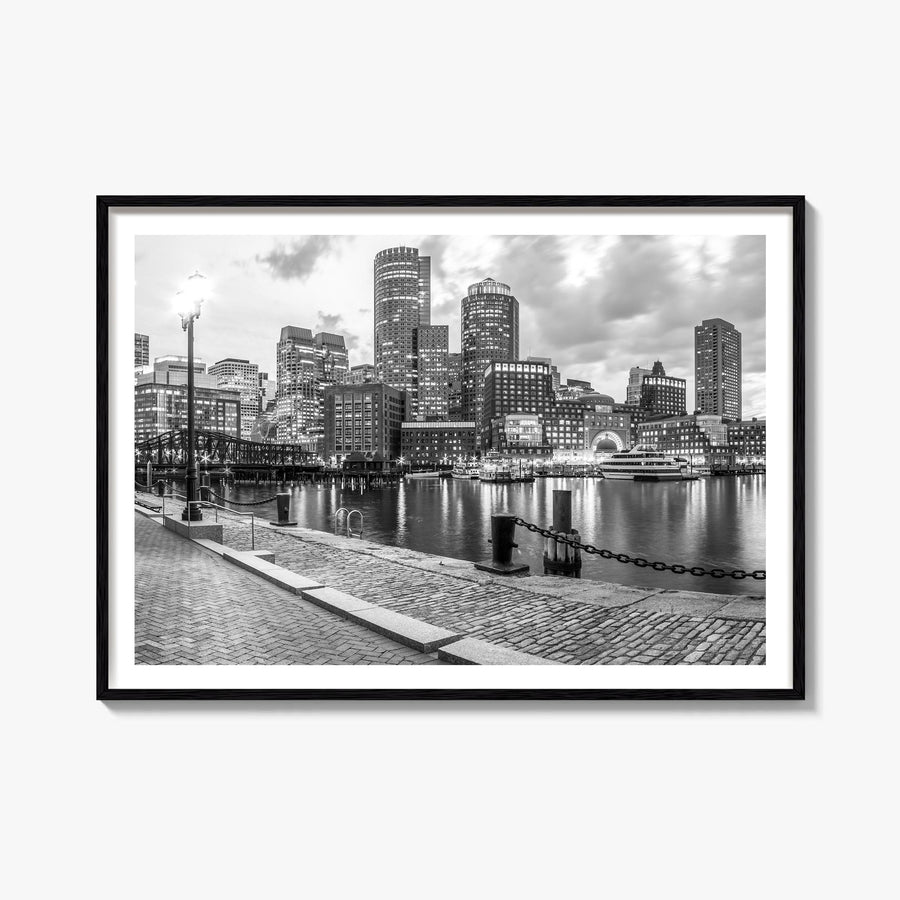 Boston no. 2 black & white photo poster of Massachusetts, USA – horizontal wall art, unframed print shown in interior mockup