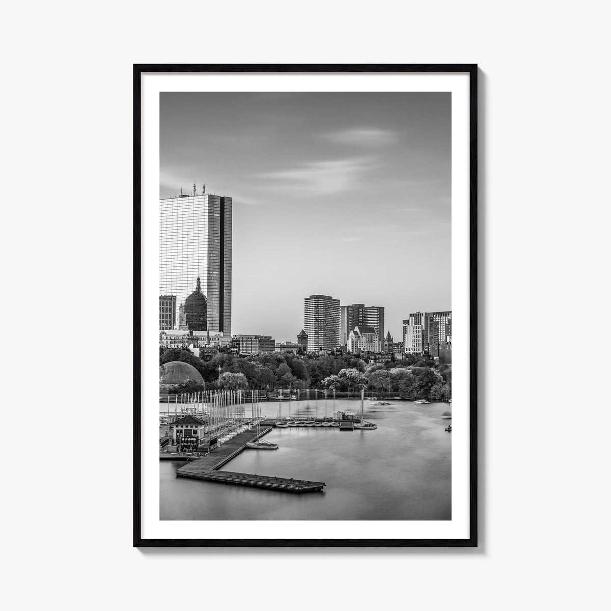 Boston no. 2 black & white photo poster of Massachusetts, USA – vertical wall art, unframed print shown in interior mockup