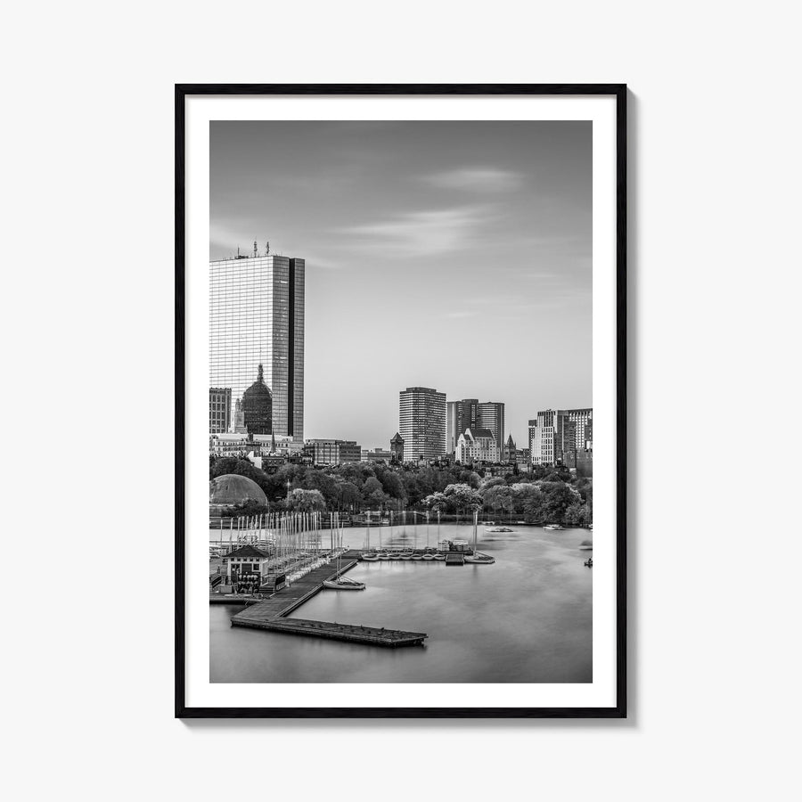 Boston no. 2 black & white photo poster of Massachusetts, USA – vertical wall art, unframed print shown in interior mockup