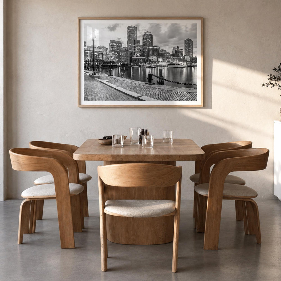 Boston no. 2 black & white photo poster of Massachusetts, USA – horizontal wall art in natural wood frame with white border, 