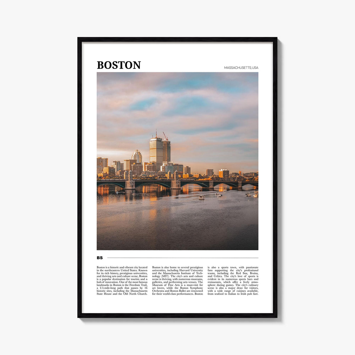 Boston no. 2 colorful travel poster of Massachusetts, USA – vertical wall art, unframed print shown in interior mockup