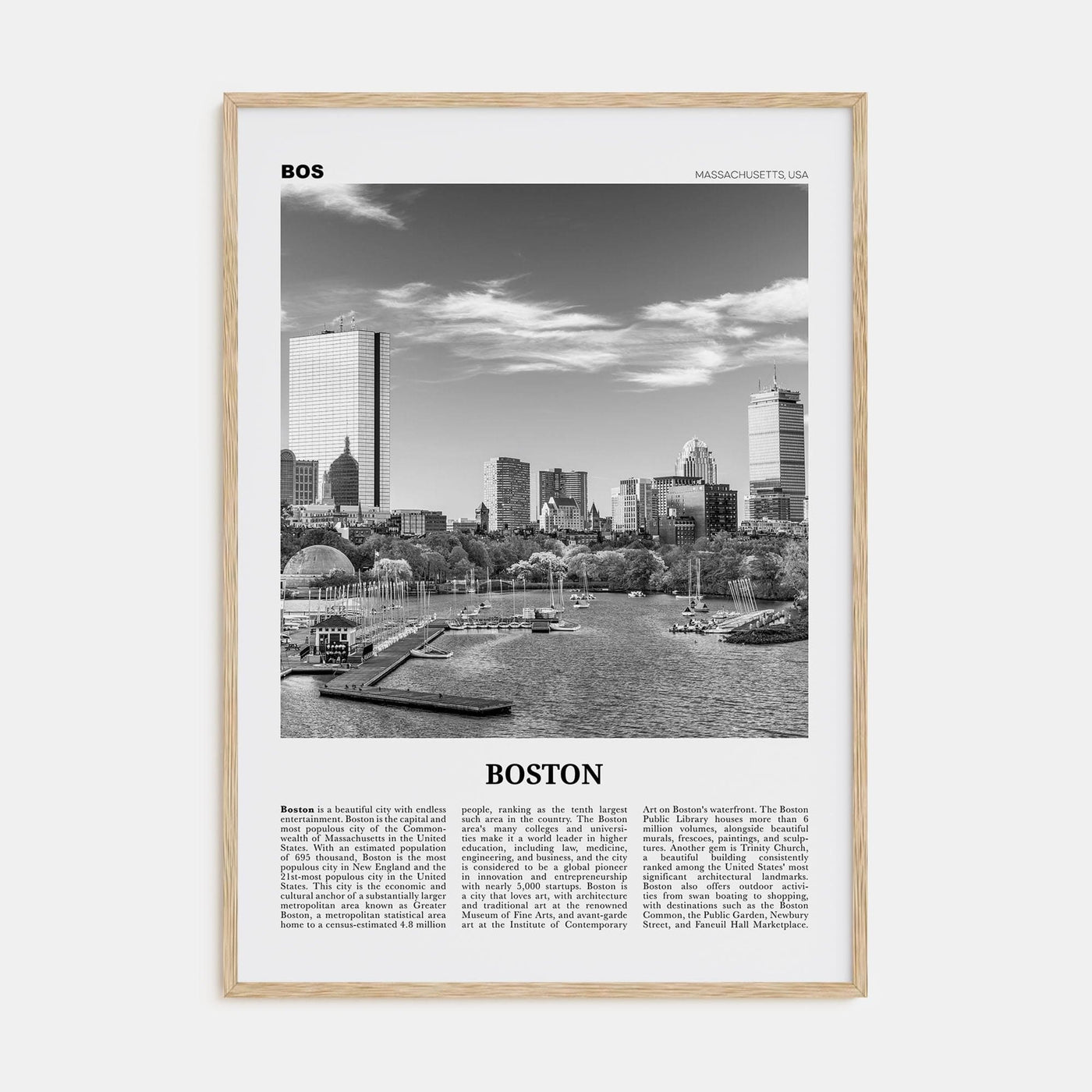 Boston No 2 Poster Natural Wood / 8x12 in Nbourhood Travel B&W Poster