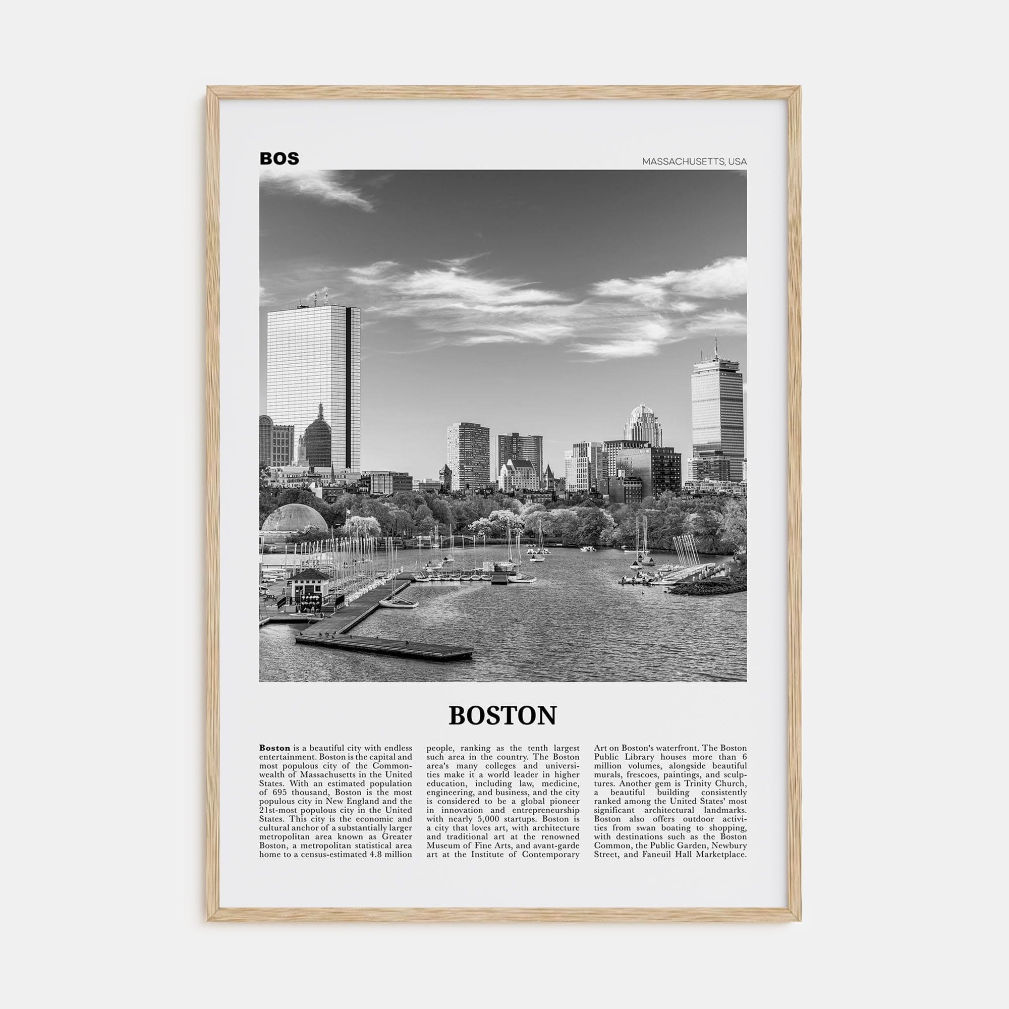 Boston No 2 Poster Natural Wood / 8x12 in Nbourhood Travel B&W Poster