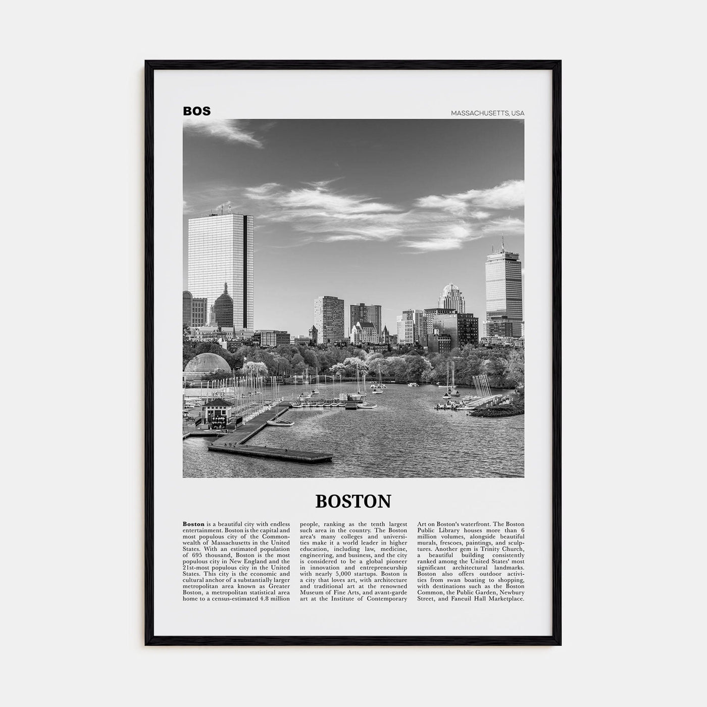 Boston No 2 Poster Black Wood / 8x12 in Nbourhood Travel B&W Poster