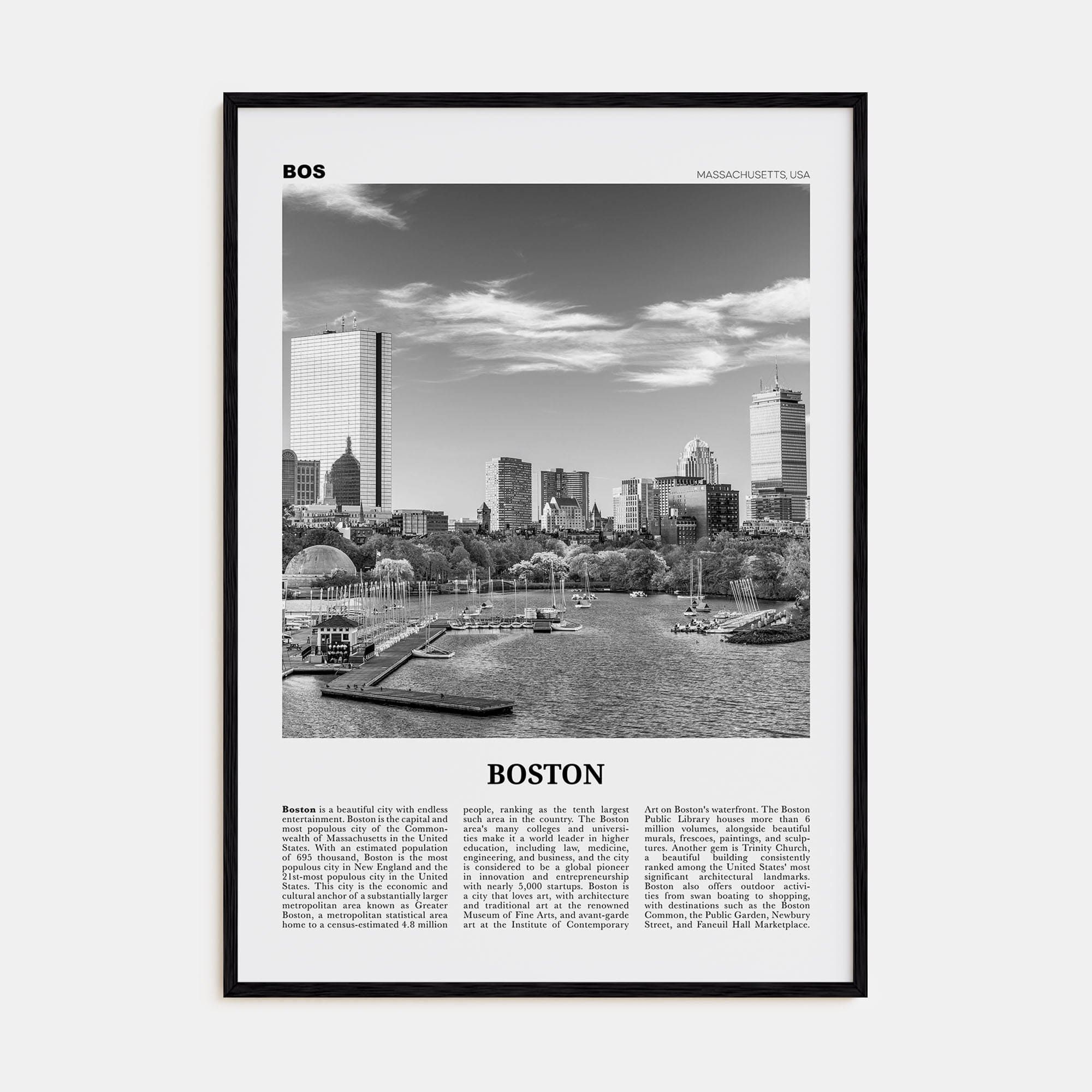 Boston No 2 Poster Black Wood / 8x12 in Nbourhood Travel B&W Poster