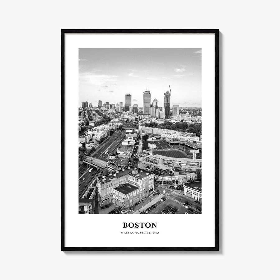 Boston no. 3 black & white classic poster of Massachusetts, USA – vertical wall art, unframed print shown in interior mockup