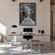Boston no. 3 black & white photo poster of Massachusetts, USA – vertical wall art in black wood frame, hanging on wall