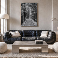 Boston no. 3 black & white photo poster of Massachusetts, USA – vertical wall art in natural wood frame, hanging on wall