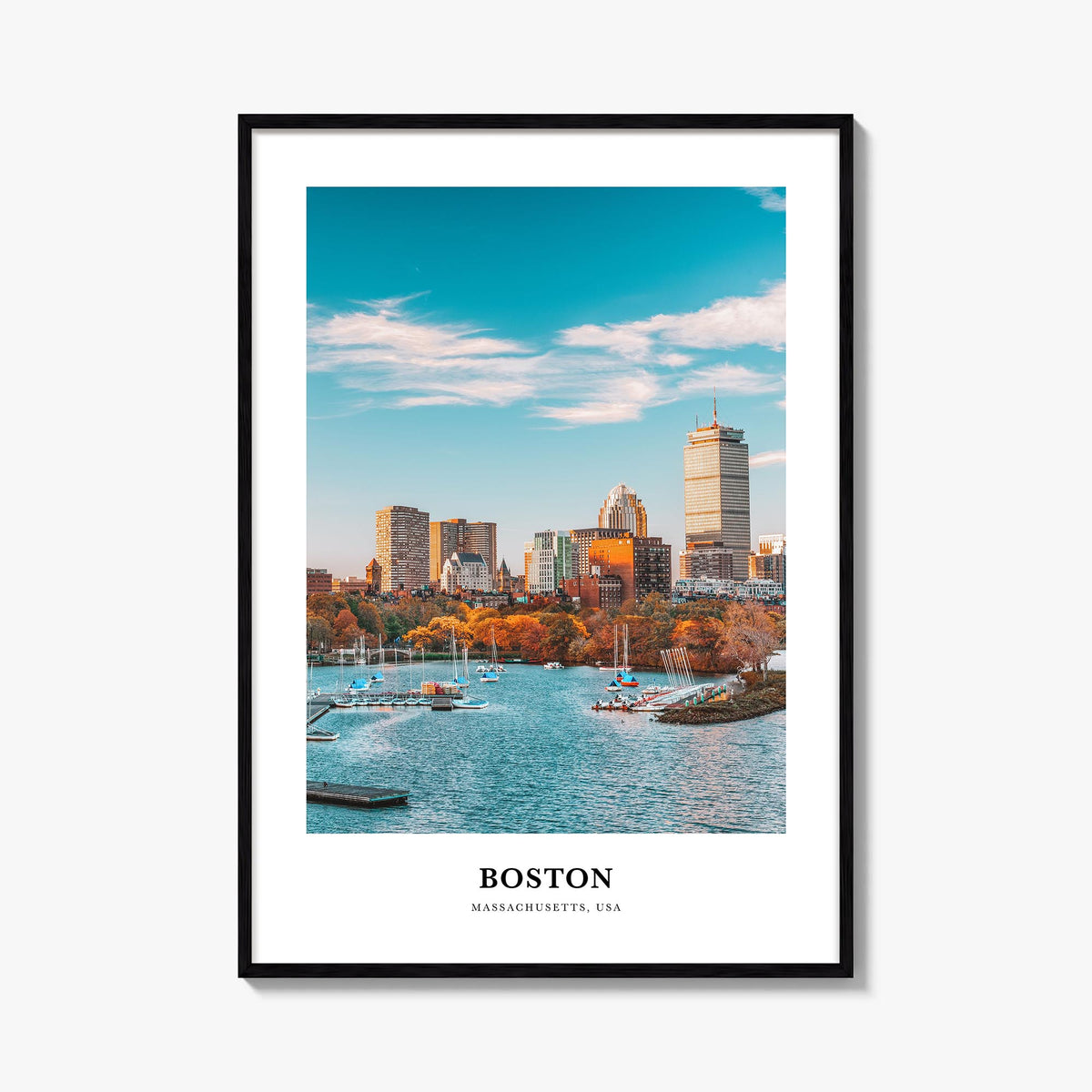 Boston no. 3 colorful classic poster of Massachusetts, USA – vertical wall art, unframed print shown in interior mockup