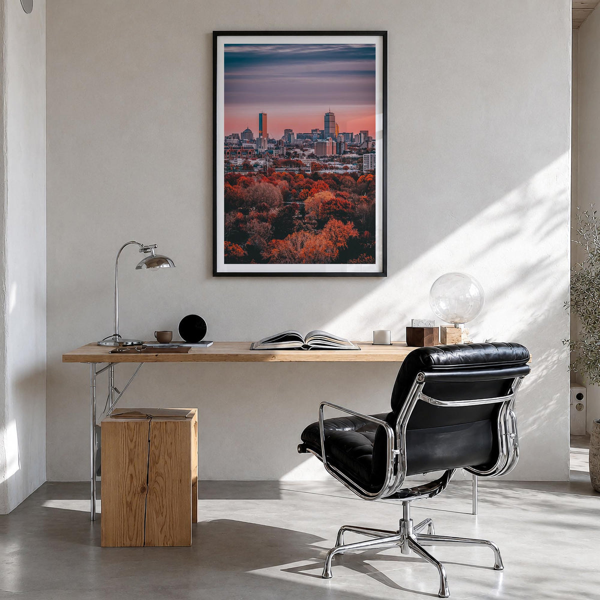 Boston no. 3 colorful photo poster of Massachusetts, USA – vertical wall art in black wood frame with white border, hanging o
