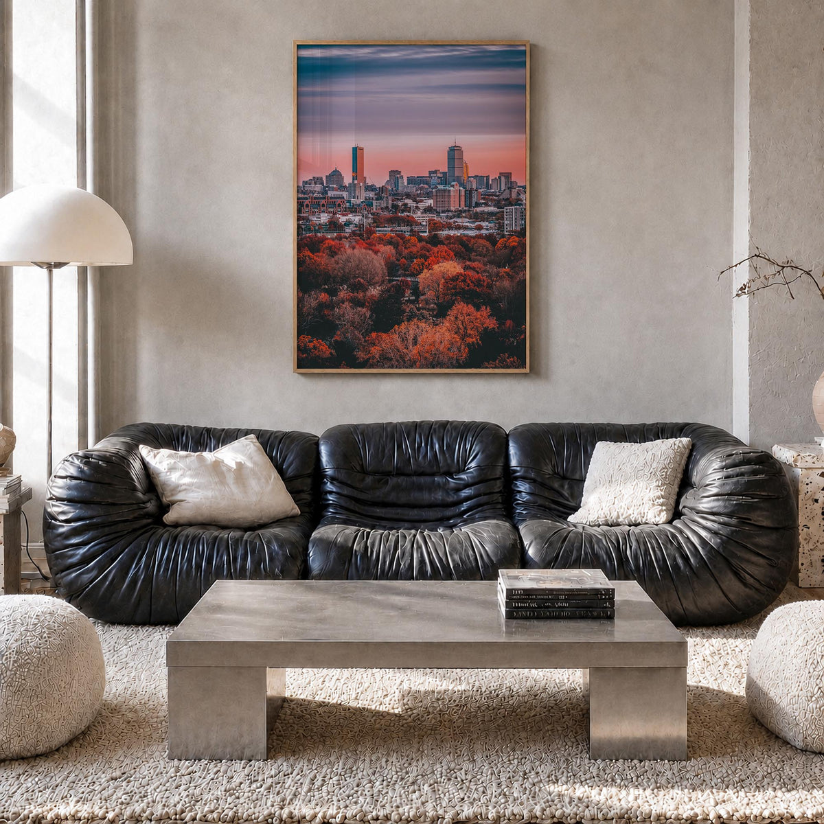 Boston no. 3 colorful photo poster of Massachusetts, USA – vertical wall art in natural wood frame, hanging on wall