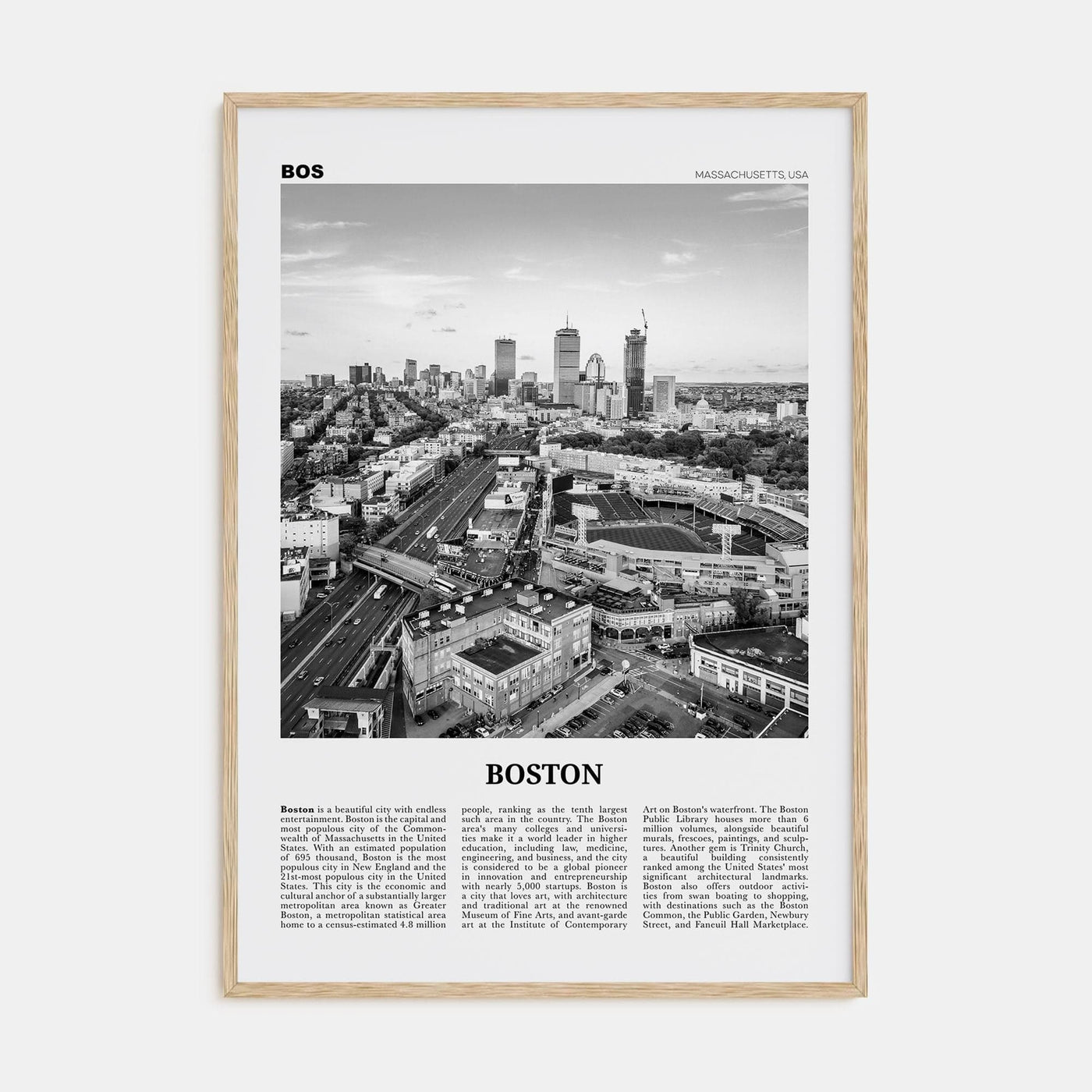 Boston No 3 Poster Natural Wood / 8x12 in Nbourhood Travel B&W Poster