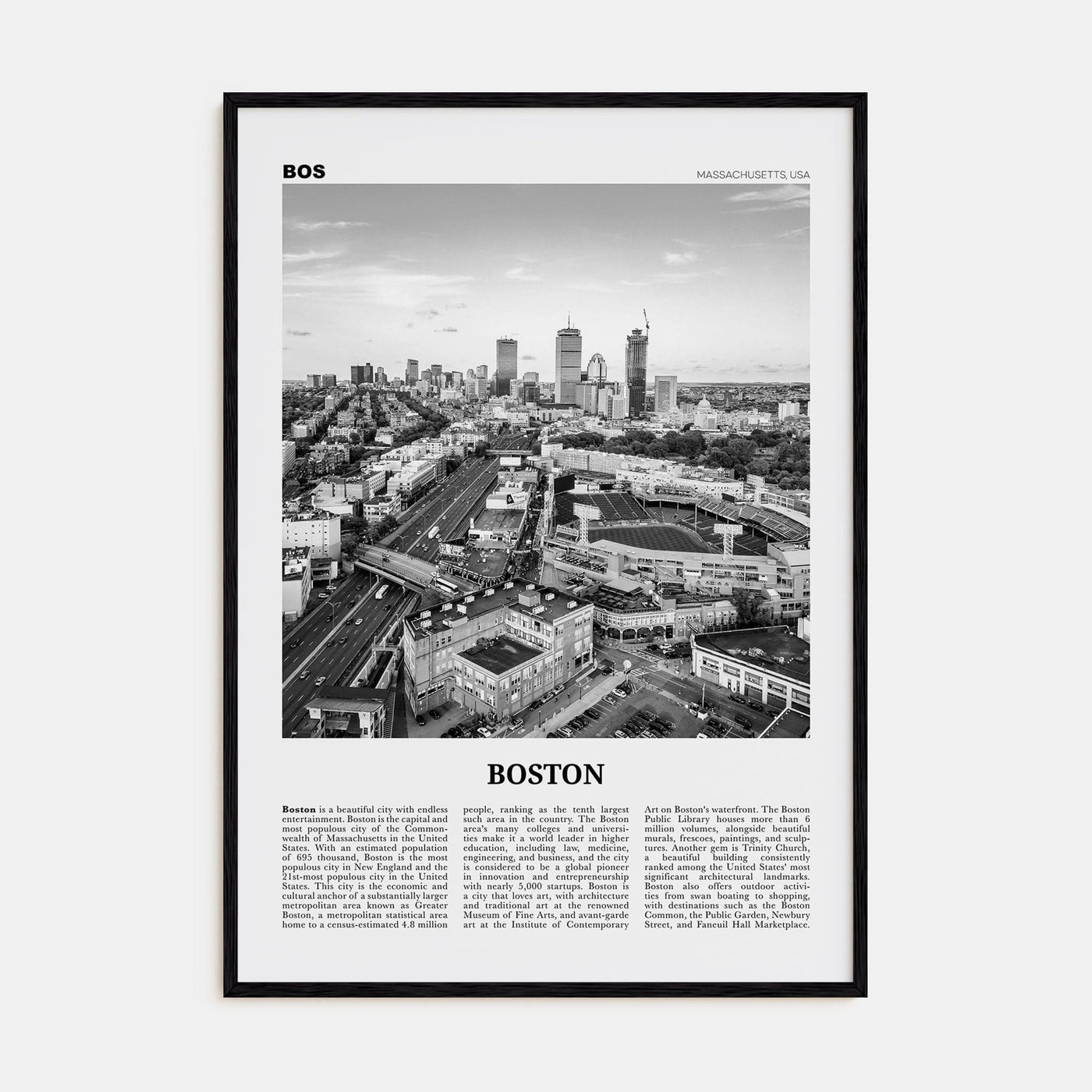 Boston No 3 Poster Black Wood / 8x12 in Nbourhood Travel B&W Poster