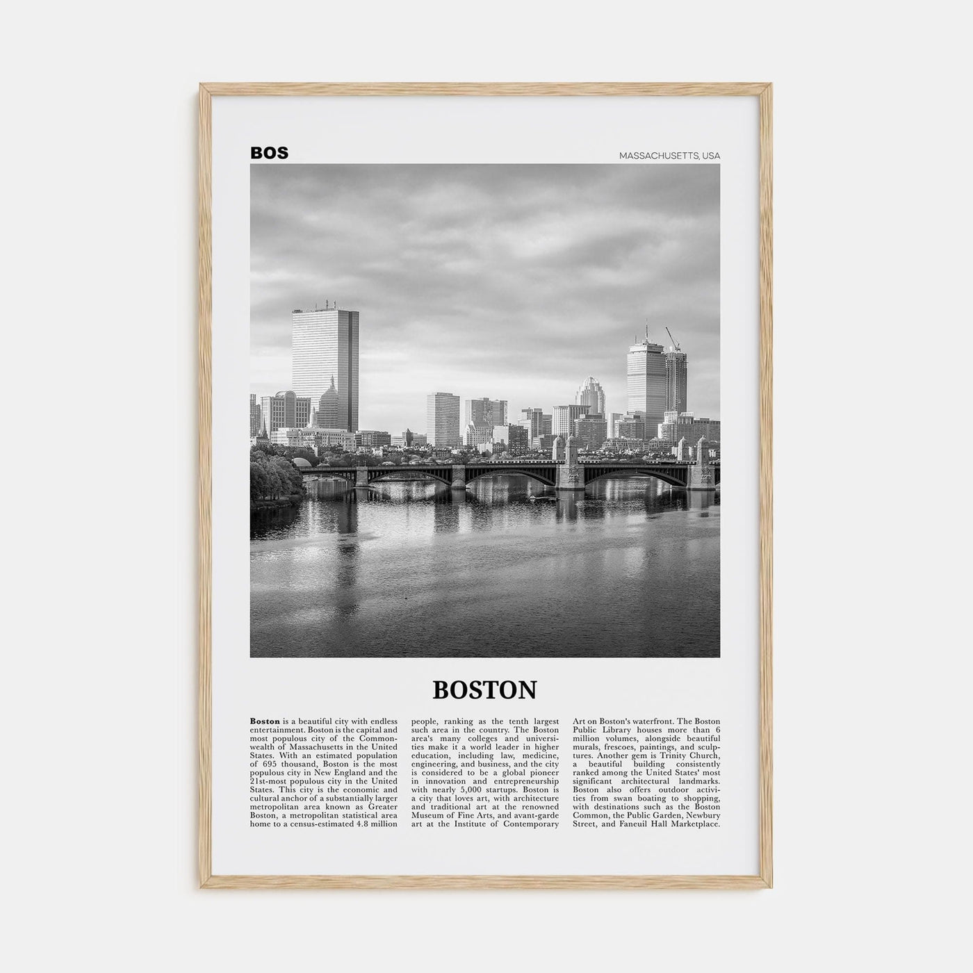 Boston No 5 Poster Natural Wood / 8x12 in Nbourhood Travel B&W Poster