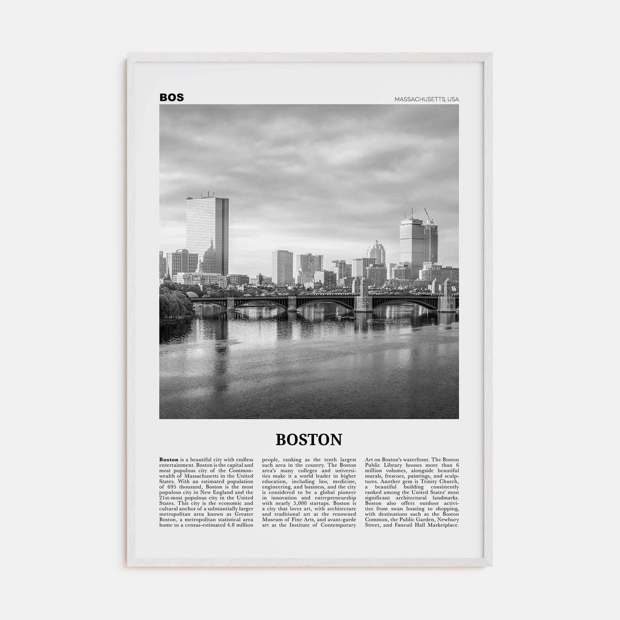 Boston No 5 Poster White Wood / 8x12 in Nbourhood Travel B&W Poster