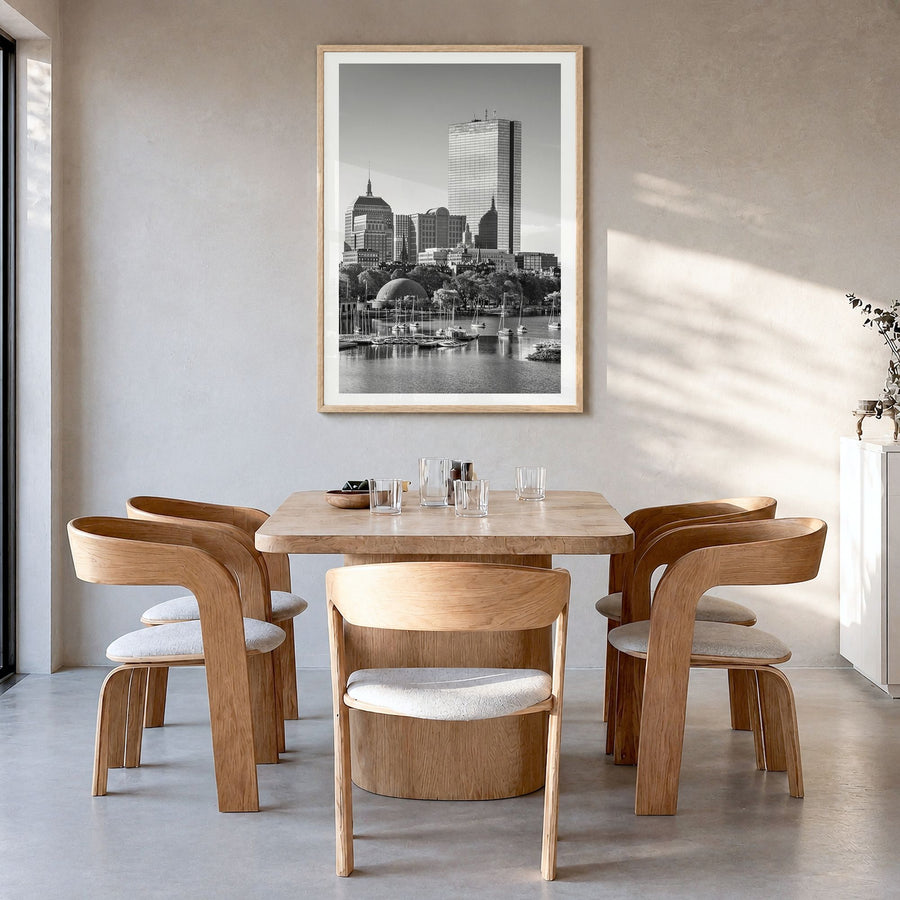 Boston Photo No 1 Poster in a natural wood frame, hanging in a dining room, white border